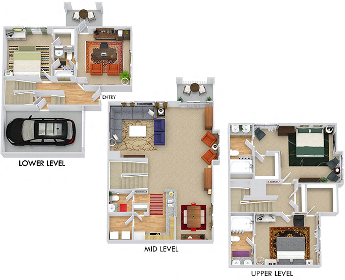 Floor plan for 3 beds, 3.5 baths, 2127 sqft
